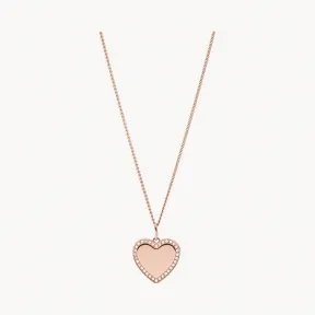 化石/Fossil Lane Be Mine Rose Gold-Tone Stainless Steel Heart Pendant Necklace JF03362791