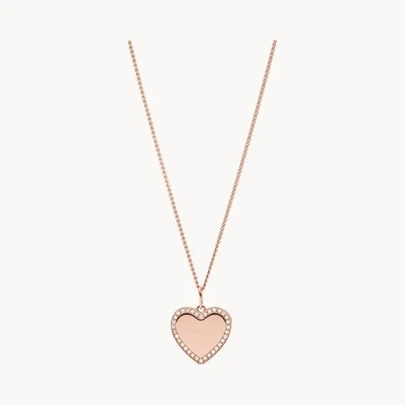 化石/Fossil Lane Be Mine Rose Gold-Tone Stainless Steel Heart Pendant Necklace JF03362791
