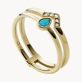 化石/Fossil Tranquil SuMMer Turquoise Blue Stainless Steel Prestack Ring JF03739710001