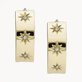 化石/Fossil Sutton Shine Bright Gold-Tone Stainless Steel Hoop Earring JF03870710