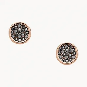 化石/Fossil Black Pavé Disc Rose Gold-Tone Brass Studs JOA00530791