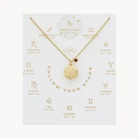 化石/Fossil Capricorn Red Crystal Gold Tone Brass Pendant Necklace JOA00670710