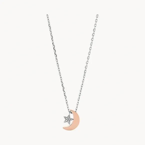 化石/Fossil Moon and Star Two-Tone Stainless Steel Necklace JOF00518998
