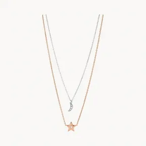 化石/Fossil Moon and Star Two-Tone Stainless Steel Convertible Necklace JOF00520998
