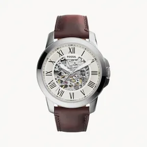 化石/Fossil Grant Automatic Dark Brown Leather Watch ME3099