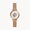 化石/Fossil Carlie Mini Automatic Rose Gold-Tone Stainless Steel Mesh Watch ME3188