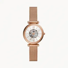 化石/Fossil Carlie Mini Automatic Rose Gold-Tone Stainless Steel Mesh Watch ME3188