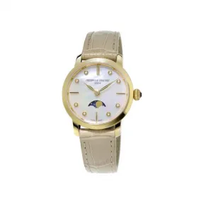 康斯登/Frederique Constant 超薄女装月相腕表 30MM 不锈钢镀金色 石英机芯 女表 FC-206MPWD1S5