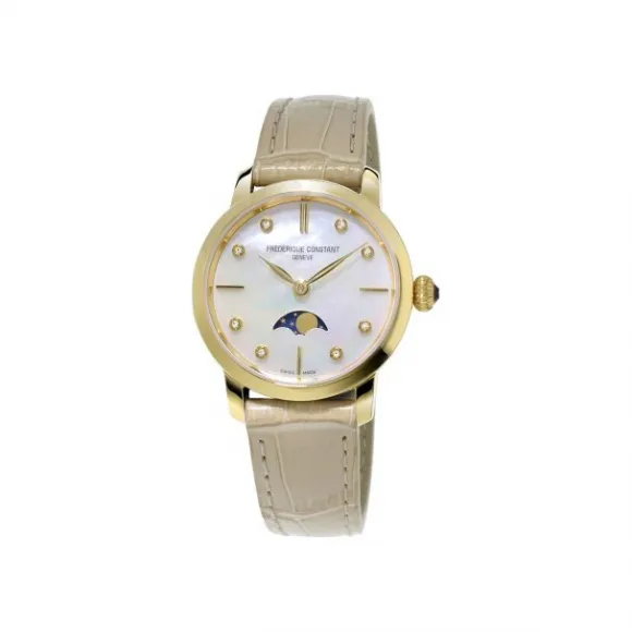 康斯登/Frederique Constant 超薄女装月相腕表 30MM 不锈钢镀金色 石英机芯 女表 FC-206MPWD1S5