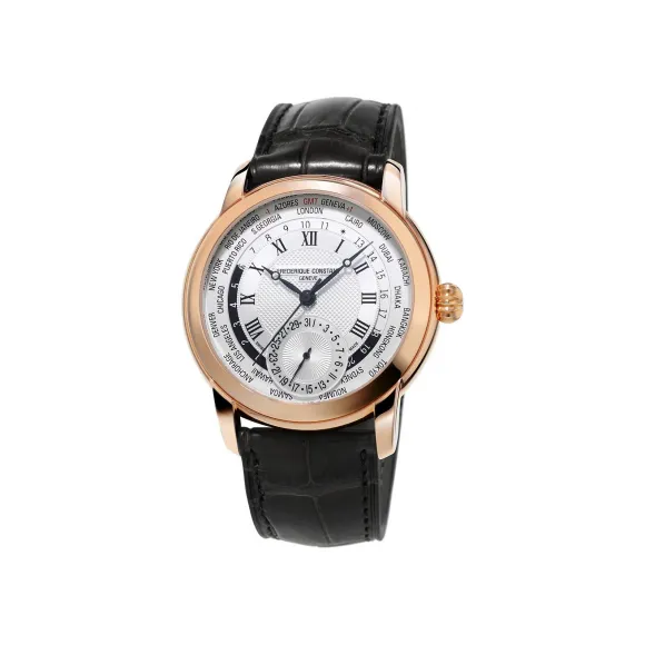 康斯登/Frederique Constant 自家机芯世界时区腕表 42MM 镀玫瑰金不锈钢 自动机械机芯 FC-718MC4H4