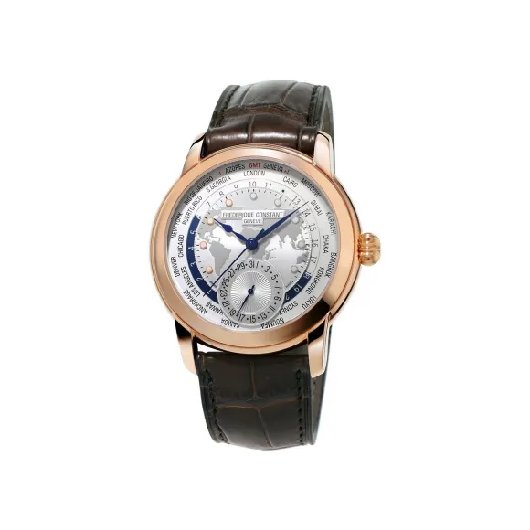 康斯登/Frederique Constant 自家机芯世界时区腕表 42MM 镀玫瑰金不锈钢 自动机械机芯 FC-718WM4H4