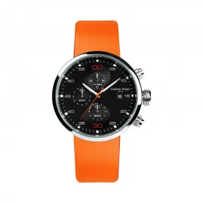 乔治菲登GF1919手表男女情侣 进口石英表夜光计时日历防水皮带腕表 橙色皮带黑盘GFAY002