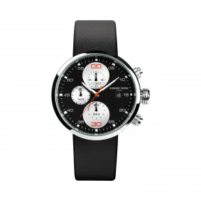 乔治菲登GF1919手表男女情侣 进口石英表夜光计时日历防水皮带腕表 黑色皮带黑盘白圈GFAY007