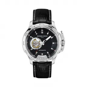 乔治菲登GF1919手表男收藏家系列自动机械表防水镂空大表盘 黑盘银壳黑色皮带 GFBG001