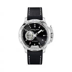 乔治菲登GF1919手表男 自动机械表植鞣表带防水镂空大表盘 皮带黑盘GFBG015