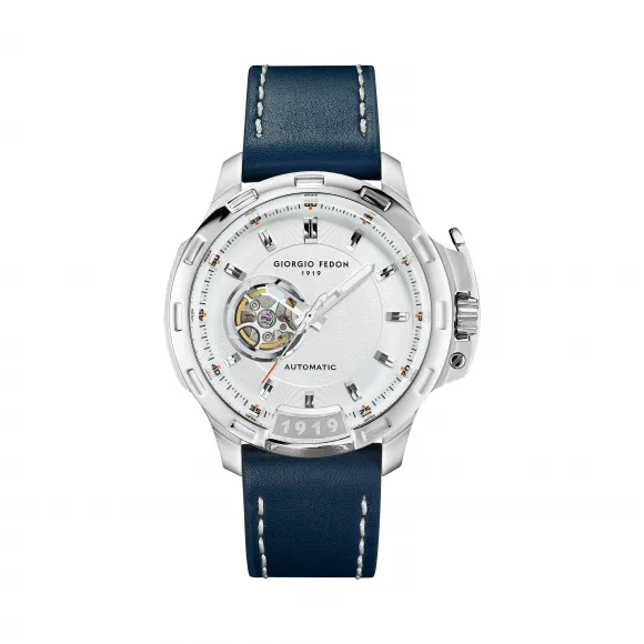 乔治菲登GF1919手表男 自动机械表植鞣表带防水镂空大表盘 皮带白盘GFBG017