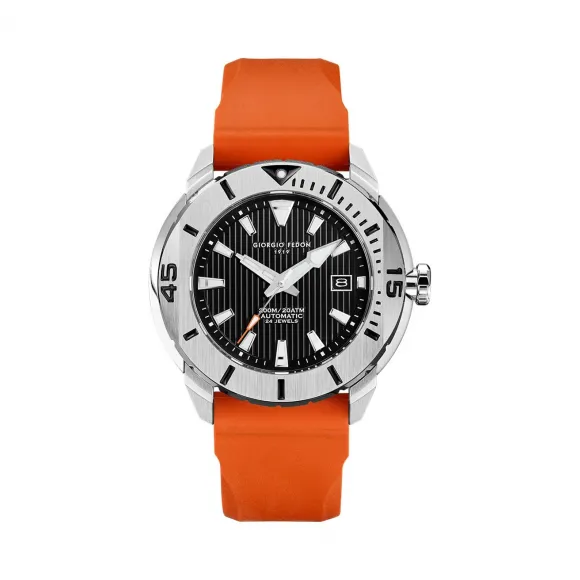 乔治菲登GF1919手表男 潜航者系列自动机械水鬼潜水腕表 橙色皮带黑色表盘GFCH001