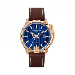 乔治菲登GF1919手表男 发烧友系列自动机械表植鞣防水大表盘 棕色表带蓝色表盘GFCI006