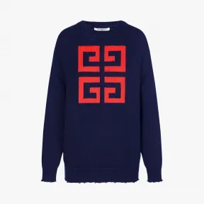 纪梵希/Givenchy 圆领海军蓝色棉质针织衫 BW903D4Z2E-409