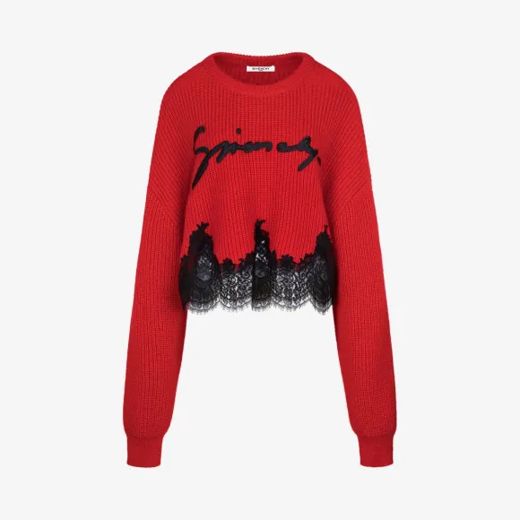 纪梵希/Givenchy 女士 羊驼毛蕾丝短款针织衫 BW90764Z53-629