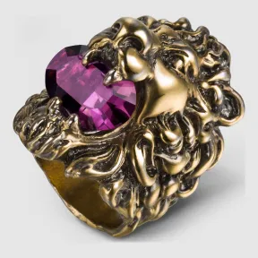 古驰/Gucci 施华洛世奇水晶装饰狮头戒指 402763 J1D50 8034