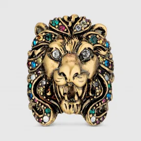 古驰/Gucci 饰彩色水晶狮头戒指 404840-I4769-8522