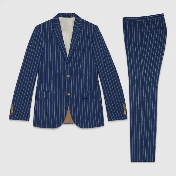 古驰/Gucci 条纹羊毛亚麻真丝monaco西装 406136 Z423A 4195