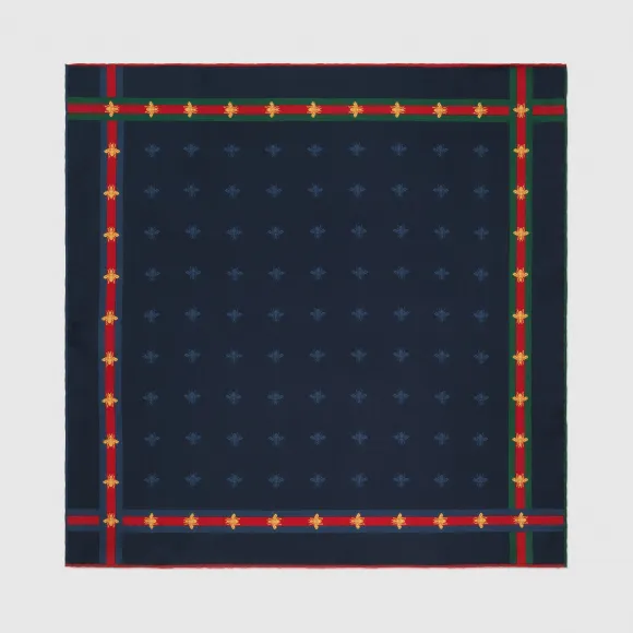 古驰/Gucci 蜜蜂图案真丝织带口袋方巾 407465-4G001-4075