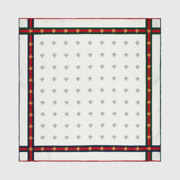 古驰/Gucci 蜜蜂图案真丝织带口袋方巾 407465-4G001-9075