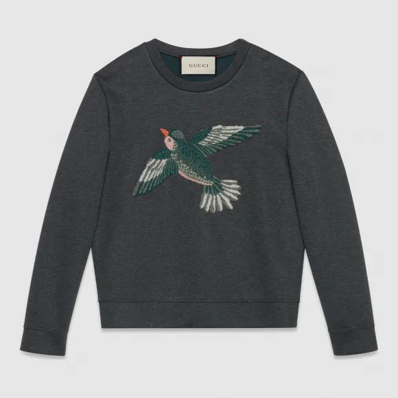 古驰/Gucci 粘胶纱针织运动衫，饰以小鸟贴花 408238 X6456 1009