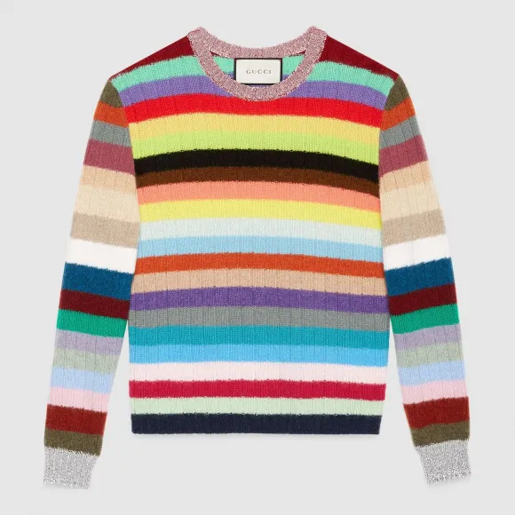 古驰/Gucci 羊绒美利奴条纹针织上衣 410661 X5783 4880