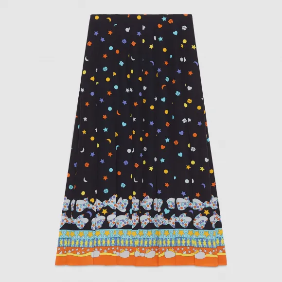 古驰/Gucci 蝴蝶结印花真丝百褶裙 421707 ZHP27 1061