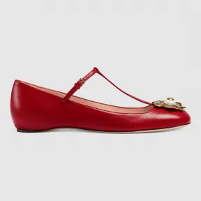 古驰/Gucci 真皮T字带芭蕾平底鞋 432607 C9D00 6433