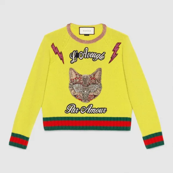 古驰/Gucci 猫形刺绣针织上衣 434164 X5E50 7519