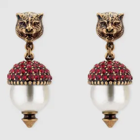 古驰/Gucci 虎头耳环，配以水晶 434710 I7358 8035