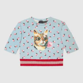 古驰/Gucci 婴儿猫形印花纯棉运动衫 435050 X5E07 4129