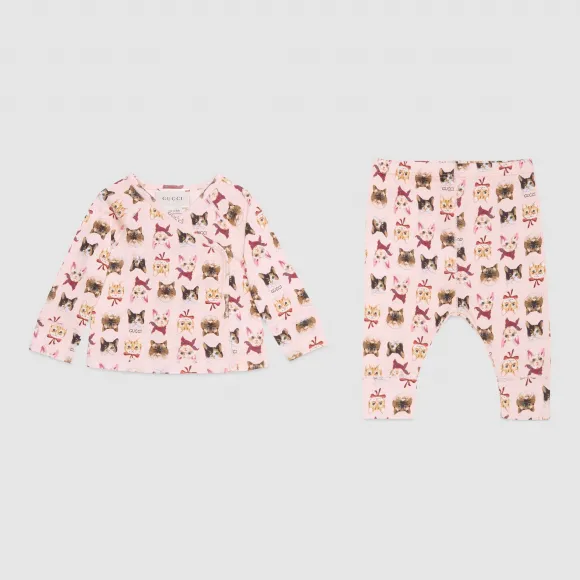 古驰/Gucci 婴儿两件套猫形印花礼物套装 436040 X3E26 5140