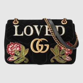 古驰/Gucci GG Marmont系列中号天鹅绒手袋 443496 K4DLT 1093