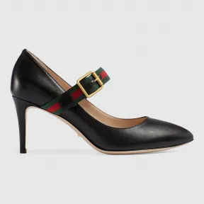 古驰/Gucci Sylvie 系列皮革中跟浅口鞋 475086 CQXS0 1060