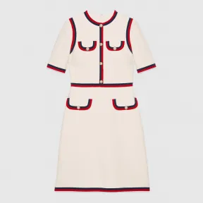 古驰/Gucci 饰织带羊毛真丝混纺连衣裙 475850 ZHM88 9401