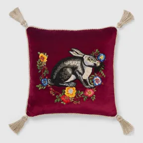 古驰/Gucci 兔子图案刺绣天鹅绒靠垫 482728 ZAF09 6125
