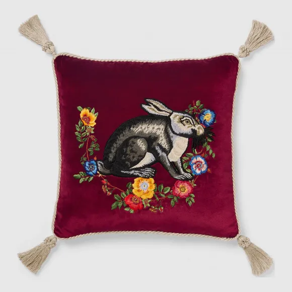 古驰/Gucci 兔子图案刺绣天鹅绒靠垫 482728 ZAF09 6125