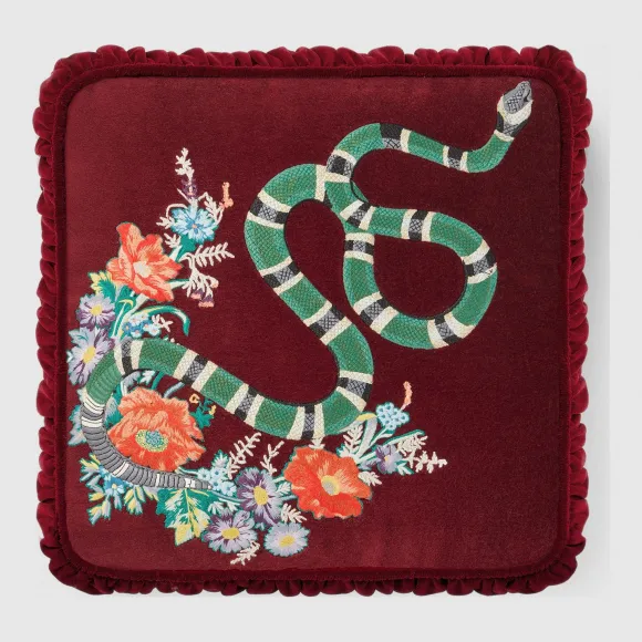 古驰/Gucci 珊瑚蛇图案刺绣天鹅绒靠垫 482730 ZAF11 6125