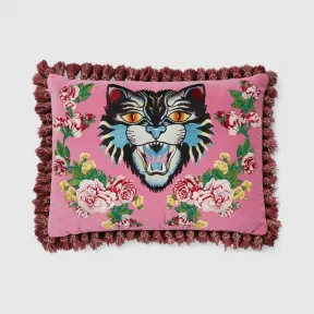古驰/Gucci 气场猫图案刺绣天鹅绒靠垫 482751-ZAF18-5675