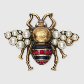 古驰/Gucci 饰水晶珍珠蜜蜂造型胸针 491611 I8156 8069