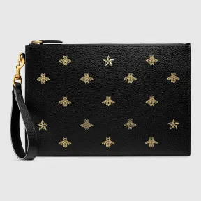 古驰/Gucci 蜜蜂星星图案皮革手拿包 495066 DJ2KT 8474