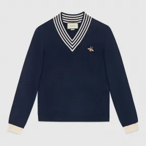 古驰/Gucci 蜜蜂图案V领羊毛针织上衣 496442 X9I00 4650