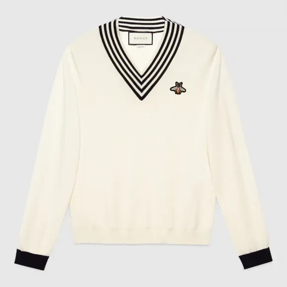 古驰/Gucci 蜜蜂图案V领羊毛针织上衣 496442 X9I00 9515