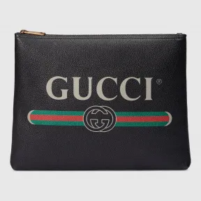 古驰/Gucci Gucci标识印花皮革中号手拿包 500981 0GCAT 8163