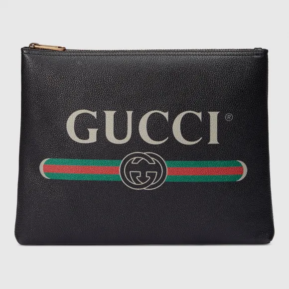古驰/Gucci Gucci标识印花皮革中号手拿包 500981 0GCAT 8163